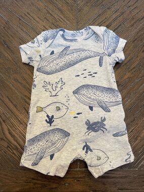 Carter's Gray One-Piece Whale & Sea Life Romper NB